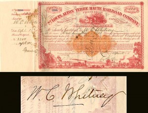 Issued to W.C. Whitney and signed by Charles Butler